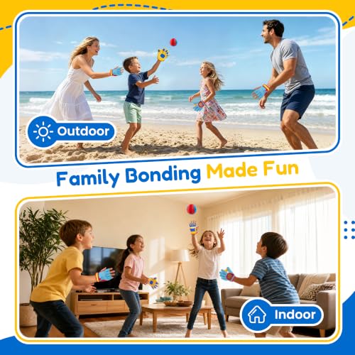 JoyCat Toss and Catch Ball Game with 2 Gloves for Kids & 2 Gloves for Adult, 4 Balls & Carry Bag, Toddler Baseball Glove Set, Outdoor Toys for Kids Ages 3-12, Family Backyard Beach Camping Games Gift