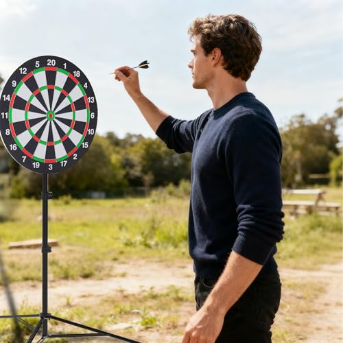 Dartboard Stand, Heavy Duty Portable Dart Board Holder with Adjustable Height (34" to 74"), Dart Board Stand for Adults, Stable Tripod Design, Easy Assembly for Travel, Outdoor, Home & Bar Games