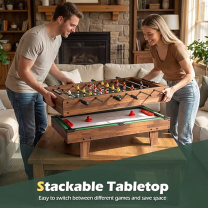 Giantex 4-in-1 Multi Game Table, Combo Foosball Game Table Top w/Billiards, Ping Pong, Push Hockey for Home, Game Room, Family Night & Arcade, Wood Combination Game Table Set for Adults - color: Dark Brown