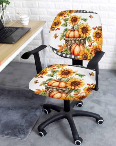 Savannan Office Chair Cover, Autumn Rustic Sunflower Pumpkin Protective Stretch Elastic Universal Cover for Desk Task Chair,Computer Rotating Chair 1 Pcs Maple Leaves Plant Checker