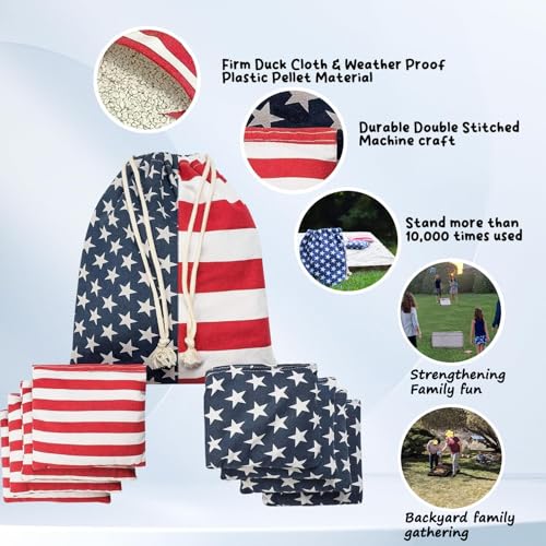 Regulation Cornhole Bean Bags: Set of 8 (6"x6"/16oz) Double Stitched 12oz Canvas - Resin Filled & Burst-Resistant 1000+ Tosses - Portable Tote for Backyard Games