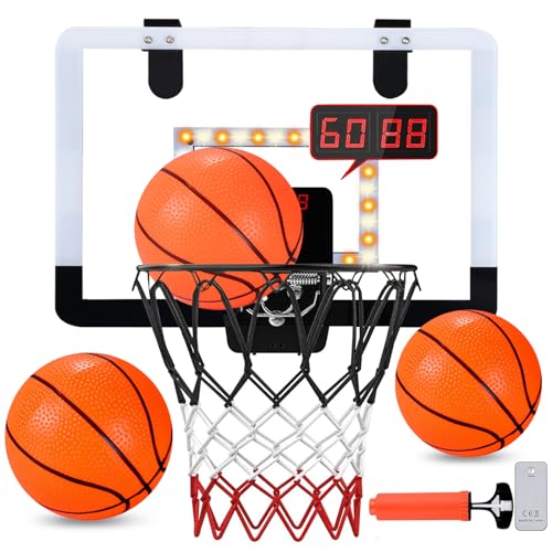 Indoor Mini Basketball Hoop Set for Kids for Door Wall Room with 3 Balls Electronic Scoreboard