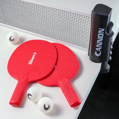 Cannon Sports Table Tennis Set – 4 Unbreakable Paddles, 6 3-Star Balls, Retractable Net & Carry Bag – Clamp-On Portable Ping Pong Net Fits Tables up to 2 Inch Thick, Extends to 6 Feet - color: Red