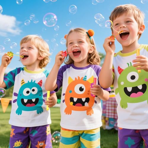 Winrayk Monster Party Favors, 24Pcs Self-designed Mini Bubble Wands for Kids Bubbles Bulk with Detachable Topper (6 Styles & Colors), Birthday Gift Toy Pinata Filler Goodie Bag Stuffer Classroom Prize - style: Monster