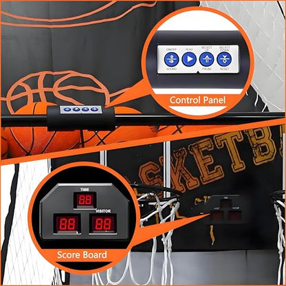 Foldable Electronic Scoring Basketball Shooting Machine, Arcade Basketball Game Machine, Two-Player Basketball Shooting Machine,2 Hoops + 5 Basketballs,LED Scoreboard,4-Button Operation, 8 Modes