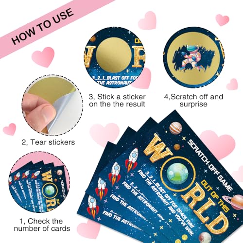 50 Pcs Out of This World Scratch Off Cards, Funny Outer Space Theme Scratch Cards for Birthday Baby Shower Party, Lottery Group Reveal Games Activity Supplies, Galaxy Theme Party Supplies - color: Blue