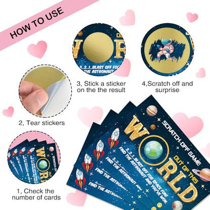 50 Pcs Out of This World Scratch Off Cards, Funny Outer Space Theme Scratch Cards for Birthday Baby Shower Party, Lottery Group Reveal Games Activity Supplies, Galaxy Theme Party Supplies - color: Blue
