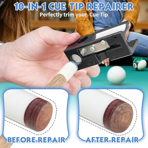 Billiards Pool Cue Tip Shaper, Pool Cue Tips Replacement Kit, Pool Cue Shaper, Pool Cue Tip Tool, Pool Cue Tips Repair Tool for Replacement and Shaping Cue Tips - color: Black 10 in 1