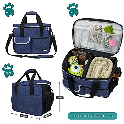 PetAmi Dog Travel Bag Organizer, Pet Travel Kit with 2 Food Containers & 2 Collapsible Dog Bowls, Pet Supplies Tote with Luggage Sleeve, Weekend Road Trip Camping Essentials, Navy Blue, Medium - color: Navy, size: Medium - 14.5"L x 8"W x 12.0"H