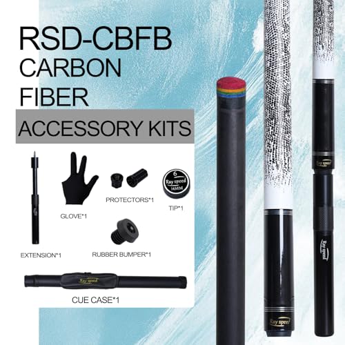 Carbon Fiber Pool Cue Stick 12.5mm Rainbow Tip Low Deflection Pool Stick with Uni-loc Pin Joint and Extension Pool Stick-20 oz - color: White