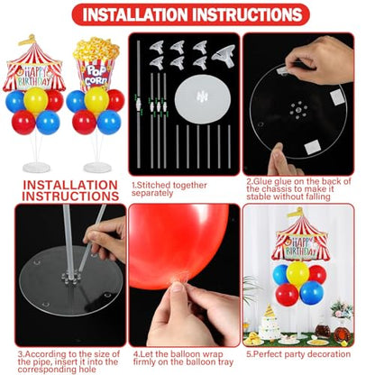 Carnival Circus Birthday Party Balloons Stand Kit 2 Sets with 2 Circus Tent Popcorn Foil Balloons Plim Themed Red Blue Yellow Balloon Centerpiece for Tables for Carnival Birthday Party Decorations - style: Carnival Circus