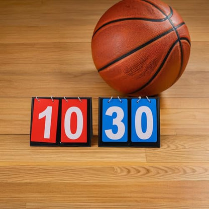 TOYANDONA Basketball Score Flipper 2-Digit Double-Sided Flip Scoreboard Set, Portable Tabletop Scorekeeper for Basketball Games and Sports Training, Red and Blue Design