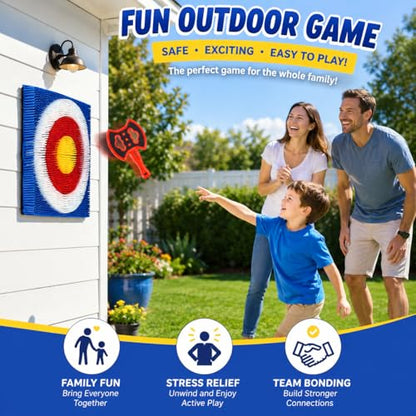 Axe Throwing Bristle Target with 4 Axes, 4 Ninja Stars and 4 Darts, Axe Throwing Game for Backyard, Indoor & Outdoor, Yard Games, Carnival Camping Games