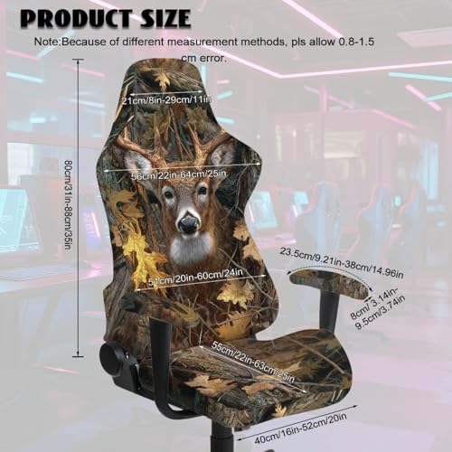 Suobstales Deer Hunting Camo Leaves Pattern Gaming Chair Cover, Removable Office Chair Cover with Zipper, Stretch Anti-dust Universal Washable High Back Computer Seat Protector for Pets - color: Deer Hunting Camo Leaves