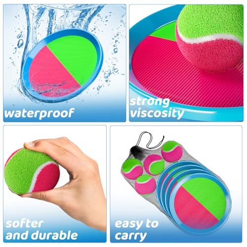 Toss and Catch Ball Game Set, Beach Outdoor Toys for Kids Boys with Paddle, Balls and Storage Bag, Yard Backyard Outside Indoor Toys Games Gifts for Kids Boys Girls Ages 3 4 5 6 7 8 9 10 - style: 4 Paddles & 4 Balls