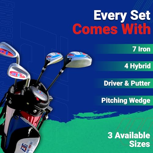 Fingerprints Junior Golf Club Set - Perfect for Junior Golfers - Left-Handed & Right-Handed Options - Complete Set in Multiple Sizes with Driver, Hybrid, 7i, PW, Putter & Stylish Stand Bag - size: Golf Club Set for 52"-60" tall