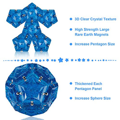 Magnetic Fidget Sphere Magnets Balls - Crystal Diamond Blue Holographic Glitter - Magnet Fidgets Toy - 12 Piece Set - Creativity Beyond Imagination, Inspirational, Recreational, Desk Toys for Adults - color: Crystal Diamond Blue Holographic Glitter