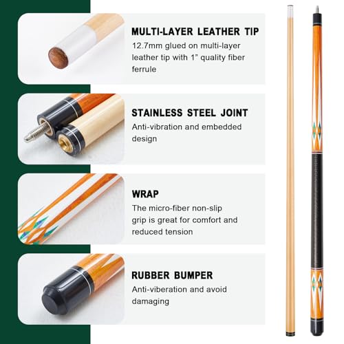 Liliful Pool Table Accessories Billiards Accessories Billiard Pool Balls with Triangle and Diamond Ball Holder Cue Chalks Pool Cue Tip Pool Sticks Pool Table Brush Set (Classic Style)