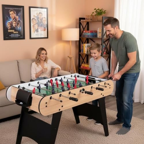 48'' Soccer Table, Large Size Foosball Game Table for Adult, Football Table with Cup Hloders & Sturdy Leg for Game Rooms & Parties, Light Brown - size: 48''-Soccer Table Light Brown