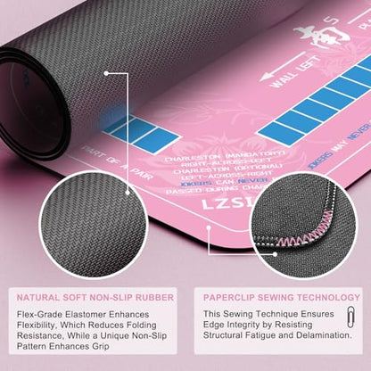 LZSIG Mahjong Mat with Rules 33×33", 3mm Thickened Anti-Slip American Mahjong Table Mat with Portable Carry Bag, Durable Stitched Edges, No Creases, Noise Reduction Rubber Board Game Pad, Gift - color: Pink