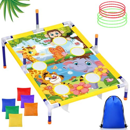 Leitee 2 in 1 Bean Bags Toss Game Animal Cornhole Bean Bags Ring Toss Game Kids Cornhole Games Set Party Carnival Games Toys Gifts Birthday Games Ideal Birthday for Ages 4-8 Toddlers