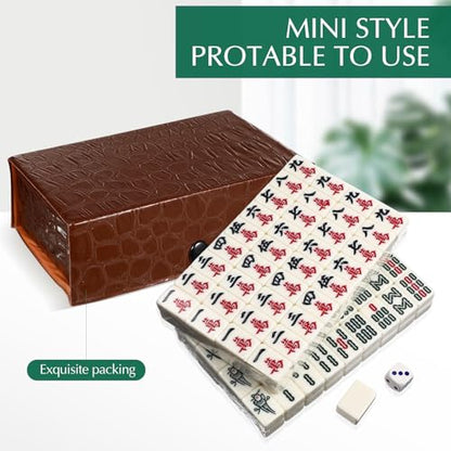 Mini Mahjong Tile Set, Traditional Chinese Mahjong Kit Portable Travel Game with 20mm 146 Tiles and Carrying Case for Adult Beginner Players and Elderly, Family Gatherings Party Entertainment