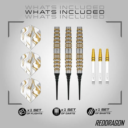 RED DRAGON Darts - Paradym Gold Series - 18g Barrel/ 20g Full Weight - Professional Soft Tip Darts Set - 90% Tungsten Torpedo Barrel - Includes Dart Flights & Stems - Professional Dart Set