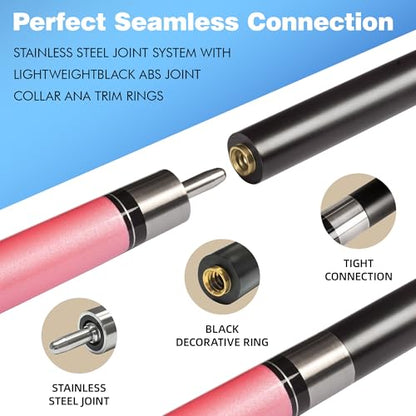 HomeSeason Fiberglass Pool Cue 58" Professional Pool Stick 12.7mm 4-Layer Tip Low Deflection Cue Stick, 3 * 8/8Joint Pin, Ultra-Smooth, Billiard Cue Sticks - color: Pink/19oz with Bag