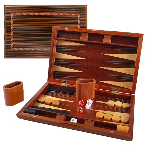 Offelec Wooden Backgammon Set for Kids, 13 Inches Backgammon Board Game Set with 32 Backgammon Pieces, 5 Dice & 2 Cups - Classic Strategy Game for Kids Adults and Family - color: 13 Inch Family Backgammon
