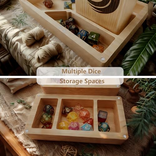 Wooden Dice Tower DND Dice Roller with Tray Portable Magnetic Die Roller Castle for Dungeons and Dragons, Board Game, D&D Tabletop Game and RPG Games