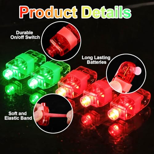 100pcs Christmas Party Favors, Green and Red Finger Lights, Glow in the Dark Party Supplies for Kids Adults, LED Flashlights Christmas Goodie Bag Stuffers, Carnival Concert Gifts Accessories - style: Red+Green-100