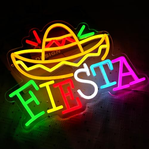 Fiesta Neon Sign for Wall Decor, Mexican Led Signs for Fiesta Party, USB Dimmable Religious Neon Lights for Taco Bar Restaurant Kitchen Gathering Church Home Bar Celebration Decoration - style: Fiesta