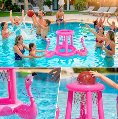 Uniqhia Pool Floats Toys Set, 2-in-1 Floating Basketball Hoops & Pool Ring Toss, Fun Summer Water Games for Kids Ages 8-12