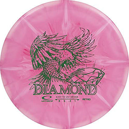 Latitude 64 Retro Burst Diamond Disc Golf Driver | Beginner Frisbee Golf Disc | 160g and Under | Burst Pattern and Stamp Color May Vary (Pink) - color: Pink