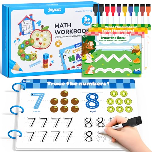 JoyCat Math Busy Book for Toddlers — Reusable Preschool Workbook with 10 Dry-Erase Markers, Number Tracing & Counting Activity Book for Kids Ages 3–8, Kindergarten Learning Activities, Travel-Ready - style: 5. Math