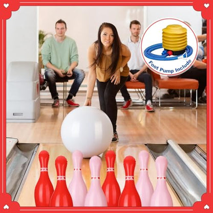 Lunmon 11 Pcs Easter Giant Inflatable Bowling Set 27 Inch Carrot Pins with 23 Inch Bowling Ball Indoor Outdoor for Adults Easter Party Yard Indoor Outdoor Games Supplies(Valentine's Day) - style: Valentine's Day