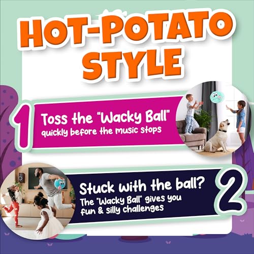 Wacky Ball - Toss Quickly & Do 50 Funny Challenges | 15 Dance Music Tracks | Indoor & Outdoor Active Party Game for Kids, Family Fun, Summer & Camping | Toy Gift for Boys & Girls Ages 3-8+
