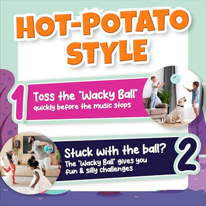 Wacky Ball - Toss Quickly & Do 50 Funny Challenges | 15 Dance Music Tracks | Indoor & Outdoor Active Party Game for Kids, Family Fun, Summer & Camping | Toy Gift for Boys & Girls Ages 3-8+