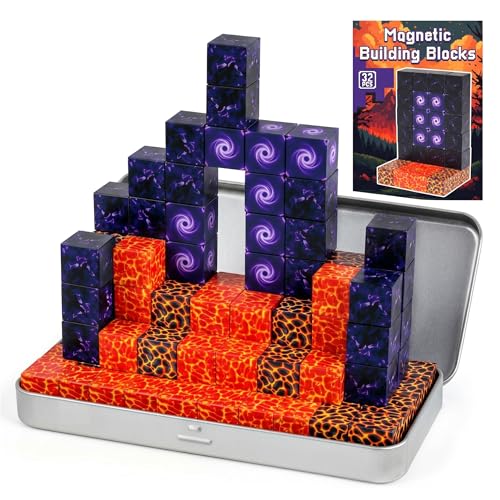 3 otters 32PCS Magnetic Building Blocks, Travel Toys for Kids Portal Magnet Cubes with Metal Tin, Stem Building Game for Toddler Pocket-Sized Travel Essentials - style: Magic Portal