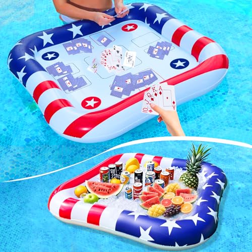 2-4 Players Floating Table for Pool with Waterproof Playing Cards, USA Flag Pool Games for Adults - Inflatable Pool Toys Perfect for Party, Summer Fun, Outdoor Water Toys, USA 250th Anniversary