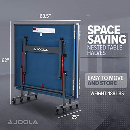 JOOLA Tour Indoor Ping Pong Table with Quick Clamp Table Tennis Net - 10 Minute Assembly - Foldable Indoor Surface with Single Player Playback Mode - Competition Grade MDF Top - Tournament Quality - size: Tour 1800