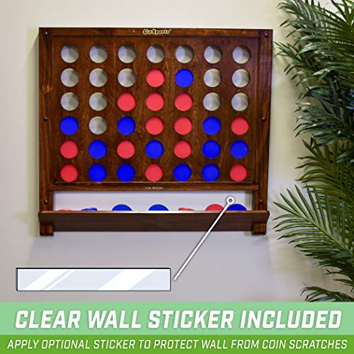 GoSports Wall Mounted Giant 4 in a Row Game - Jumbo 4 Connect Family Fun with Coins - color: Brown