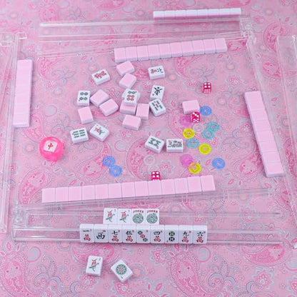 American Mahjong Game Set, 166 Pink Tiles, Pink Bag and Accessories, 4 All-in-One Transparent Rack/Pushers, Mahjong Tiles Set - color: Pink