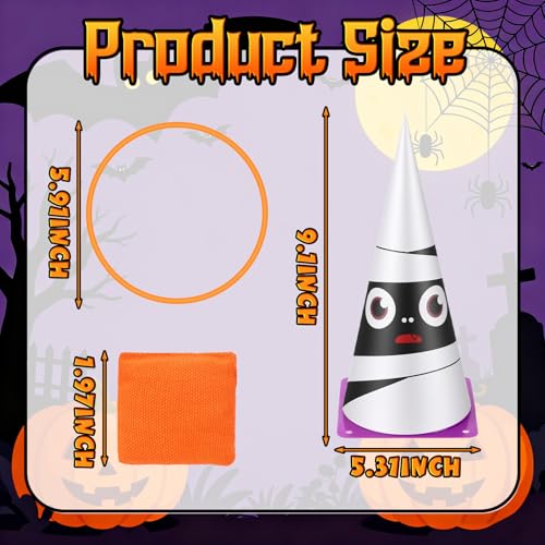 Soulchen 36 Pcs Carnival Games Set 3 in 1 Soft Plastic Cones Cornhole Bean Bags Ring Can Toss Carnival Games Combo for Adults Birthday Party Field Indoor Outdoor Supplies - style: Cute Little Ghost