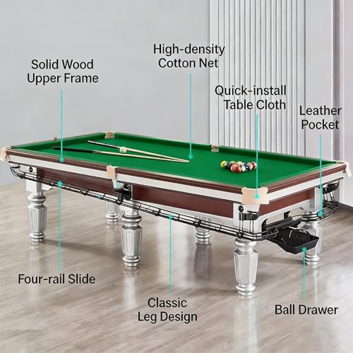 Billiard Pool Table, Professional Game Table for Home Game Room, Sturdy Construction with Complete Accessories Set - color: A