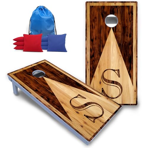 Cornhole Solutions All-Weather Cornhole Boards Set – Regulation 2x4 ft Boards with 8 Bags, UV Printed & UV Clear Coat, Reinforced Folding Legs, Premium Outdoor Game - color: Wood Letter S