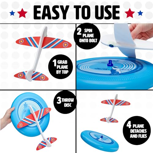 NSG Sky High Flyer Flying Disc Airplane Launcher Toy Foam Glider Plane Outdoor Flying Toys for Kids Ages 8 and Up