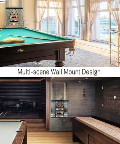 Wall Mount Pool Cue Stick Holder, Black Solid Wood Rack for 8 Cues - color: Black