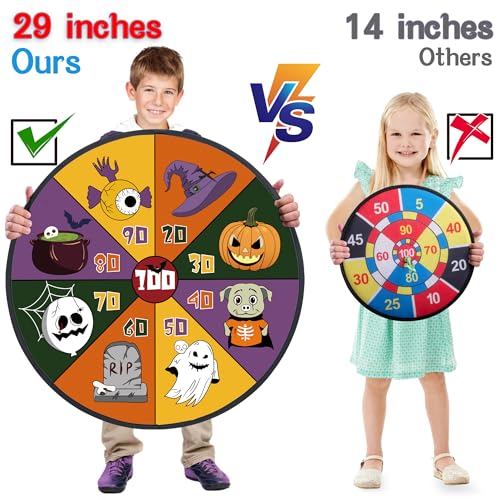 HELLO PAPAYA 29" Large Dart Board for Kids,with 24 Sticky Balls+12 Sticky Darts,Indoor/Sport Outdoor Fun Party Play Game Toys,Birthday for 3 4 5 6 7 8 9 10 11 12 Year Old Boys Girls - style: 2in1-100 Scores Halloween Target With 24 balls 12 darts
