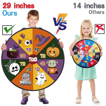 HELLO PAPAYA 29" Large Dart Board for Kids,with 24 Sticky Balls+12 Sticky Darts,Indoor/Sport Outdoor Fun Party Play Game Toys,Birthday for 3 4 5 6 7 8 9 10 11 12 Year Old Boys Girls - style: 2in1-100 Scores Halloween Target With 24 balls 12 darts
